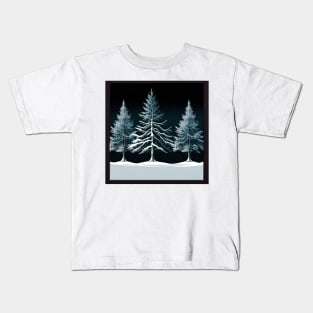 Snow Covered Pine in Triplicate Kids T-Shirt